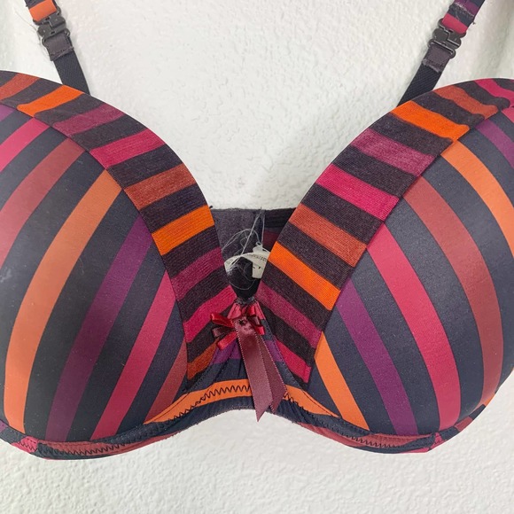 Marie Jo L'Adventure Maroon Multi-Color Striped Adjustable Bra Women's Size 34E - Picture 2 of 9